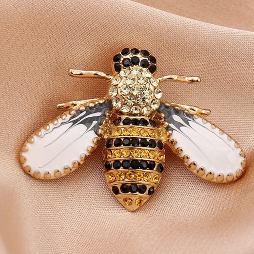 Black & Gold Bee Rhinestone Brooch